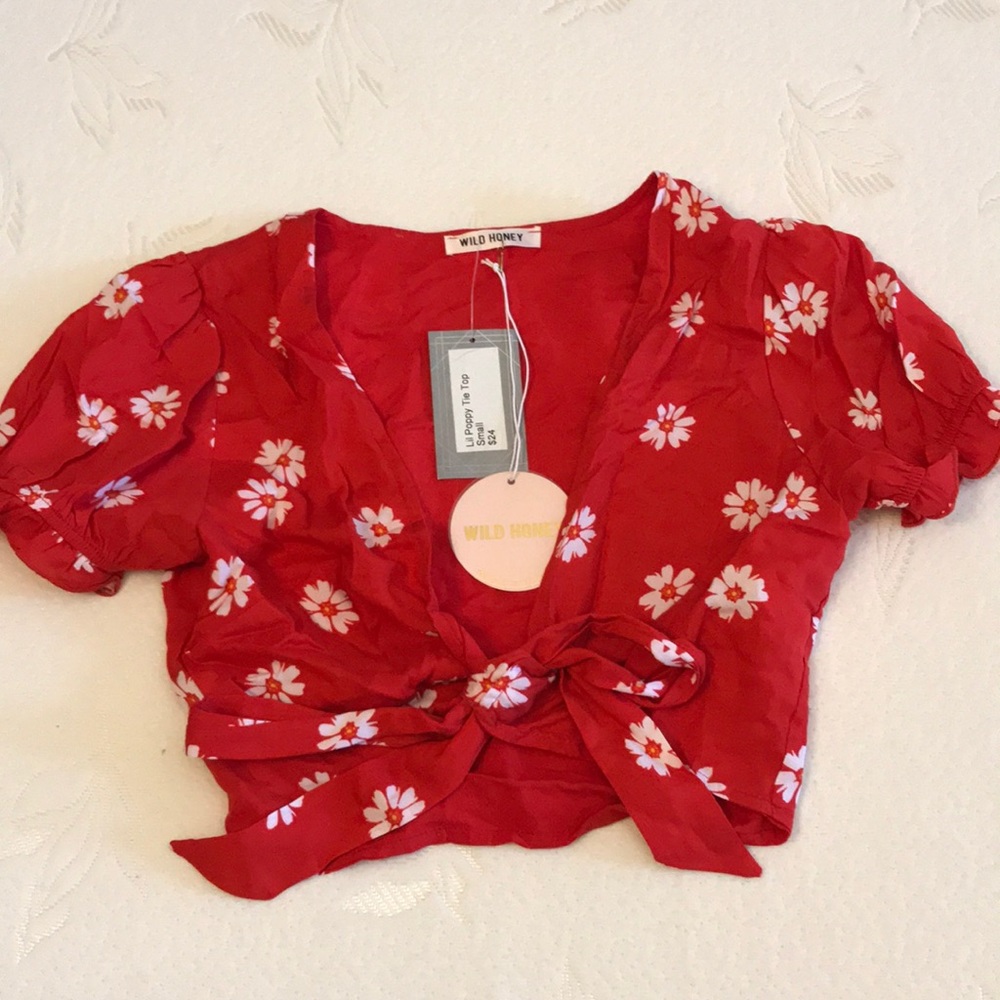 Floral Wrap blouse with tie